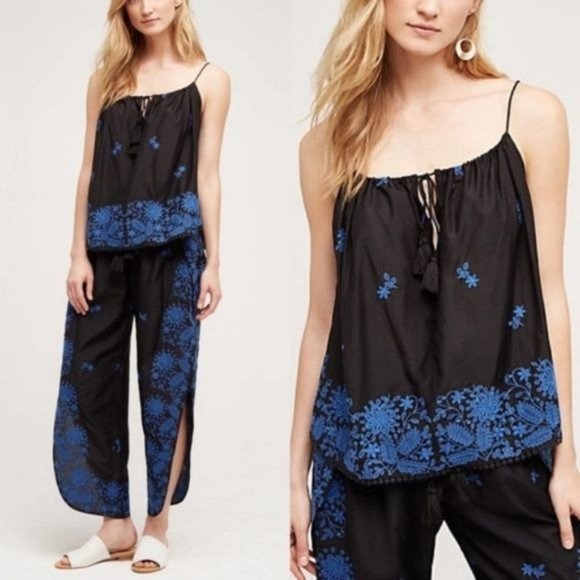 Anthropologie Tops - Anthro Nista TRYB Embroidered Swing Tank Blouse w Tassels